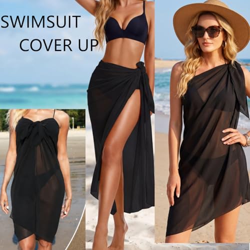 Black Long Sarong Wrap for Women - Plus Size Swimsuit Cover Up