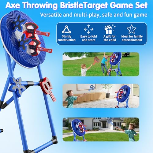 Axe Throwing Game Set with 4 Axes & 4 Darts - Bleu Ciel