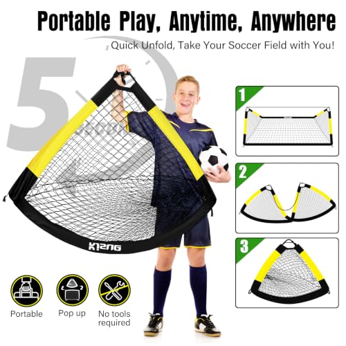 Kids Soccer Goal Set - 2 Portable 6x4 ft Goals with Ball & Targets - Black & Yellow