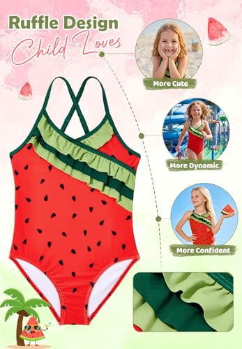 Cute Ruffle Girls One Piece Swimsuit - Watermelon 4-5T