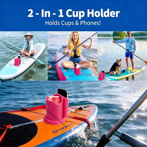 ZEDTYDE Pink Paddle Board Cup Holder – No-Spill 360° Anti-Flip Drink & Phone Holder for SUPs/Kayaks