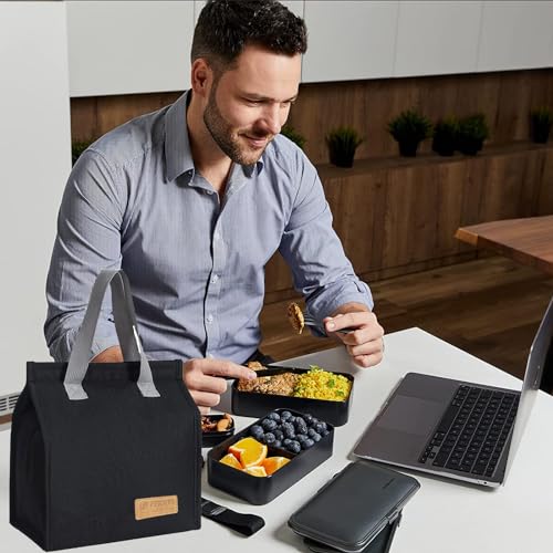 Insulated Lunch Bag - Waterproof Thermal Tote for Work & Picnic - Black