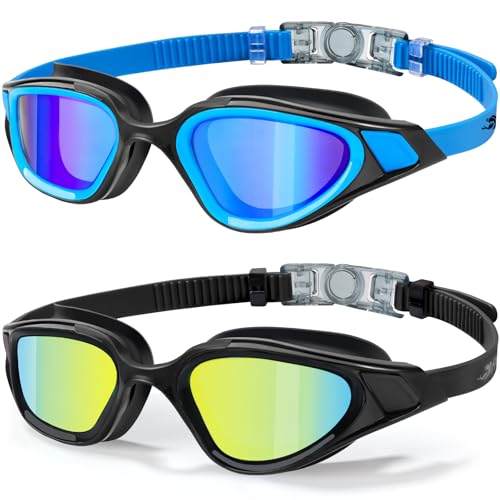 Freela Polarized Swim Goggles UV400 Anti-Fog Clear View Unisex 2-Pack Blue & Green