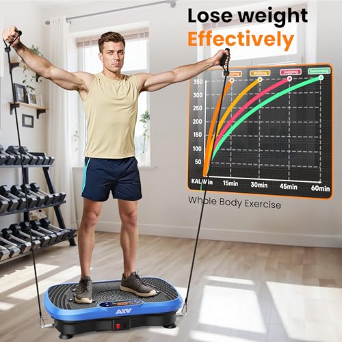 Vibration Plate Fitness Machine - 200W Bluetooth, Curved Design, Slim Blue