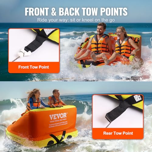 Inflatable Towable Tube for Boating - 2 Riders with Backrest - Orange