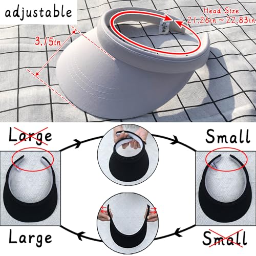 Kejea 2 Pack Adjustable Sun Visors for Women Men Wide Brim Sport Hats - White, Size 6 3/4-7 1/4