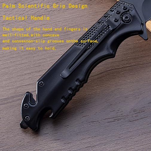 Pocket Knife with Serrated Clip Blade, Folding Pocket Knife for Outdoor Tactical Survival and EDC, Survival Knife Liner-Lock Belt Clip, Hunting, Camping, Broken Glass, Unique Gifts for Friends