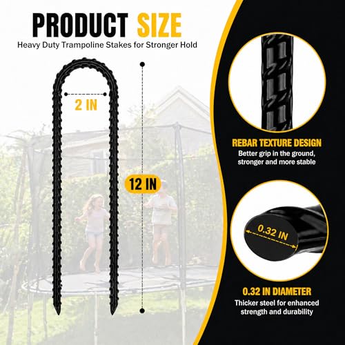 Heavy Duty Trampoline Anchor Stakes - 12 Inch U-Shaped, 8 Pack