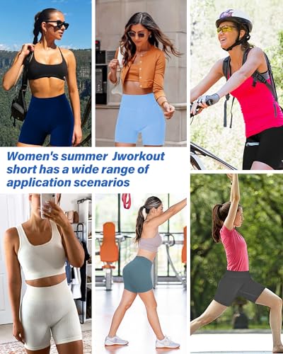 High Waist Biker Shorts for Women - Seamless Ribbed - Grey, Small