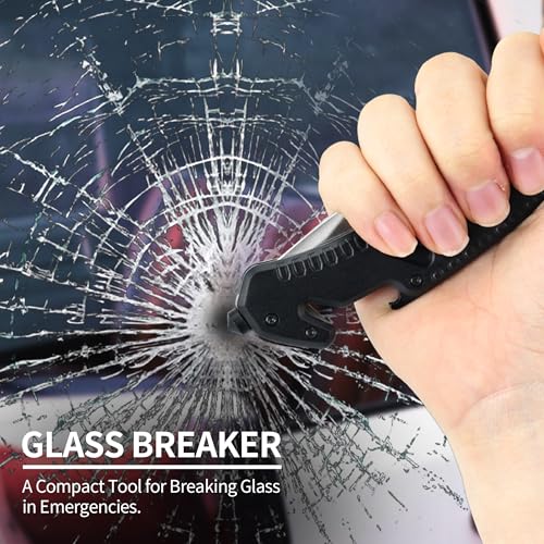 ALBATROSS Classic Multifunction Pocket Folding Knife with Bottle Opener¡¢Glass Hammer and Rope Cutter, Satin Coated Blade and Aluminum Handle£¬£¬Christmas Gift for Men Women,AS-23265 (Black)