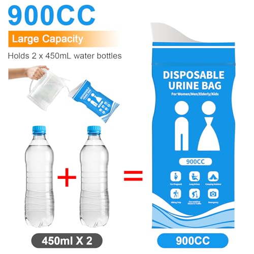 Disposable Urine Bags 900ml - Leakproof Pee & Vomit Bags for Travel - Blue, 12 Pack