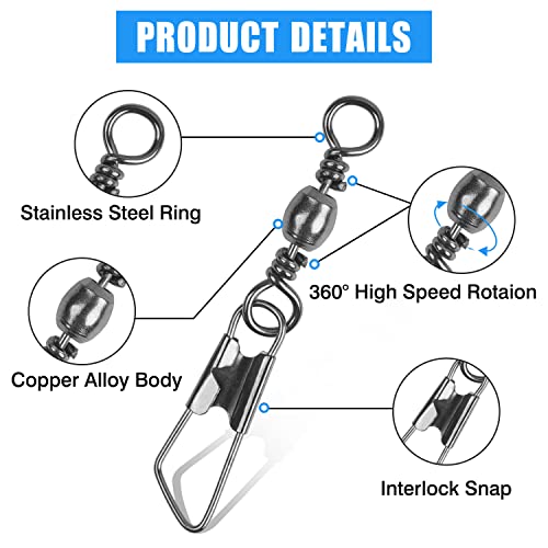 High-Strength Fishing Swivels Snaps - 120 pcs Stainless Steel