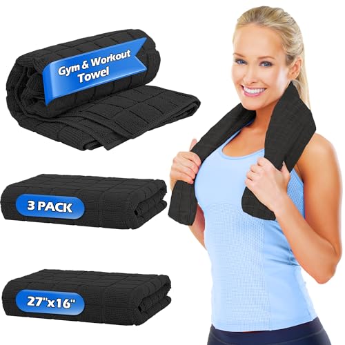 Microfiber Workout Towels - 3 Pack Black Quick Dry Gym Towel