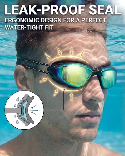 Anti-Fog Swimming Goggles for Adults and Youth - Black with Purple Plating