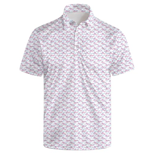 Men's XX-Large White Raccoon Print Golf Polo Shirt - Short Sleeve Performance Tee