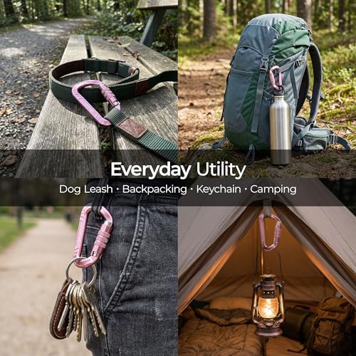Amzonly Auto Locking Pink 3-Inch Heavy Duty Carabiner Clips 12KN/2697lbs for Camping Hiking Hammocks & Keys