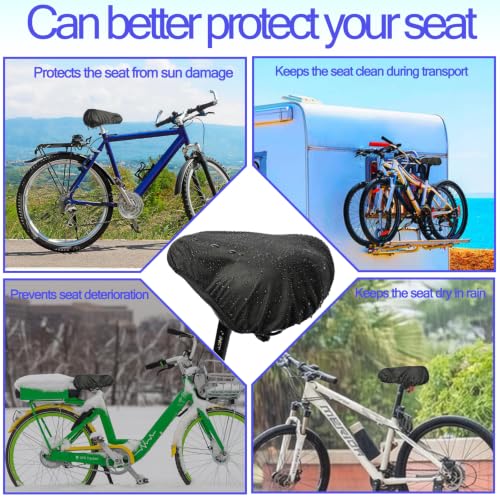 Black Waterproof Bicycle Seat Cover - Rainproof, UV-Resistant, Reusable, Easy Install, for City & Wide Seats (2pcs)