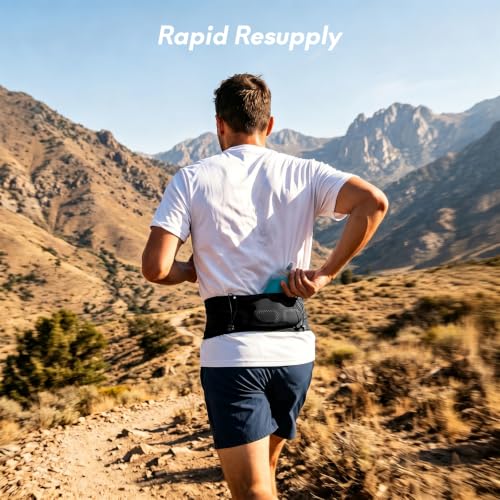 No-Bounce Hydration Running Belt - Black, Medium | 500ml Flask, Zip Pocket