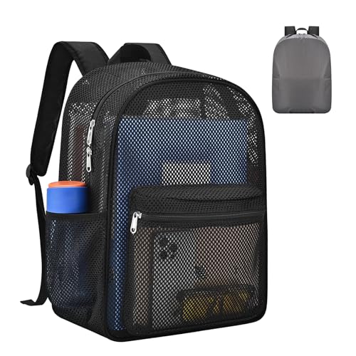 Heavy Duty Mesh Backpack - Breathable Semi-Transparent - Black