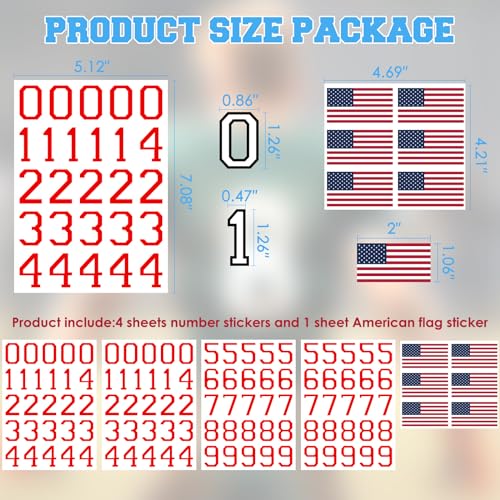 108 Pcs Waterproof Sports Helmet Number Stickers - Red-White