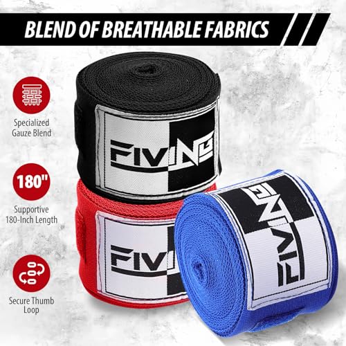 180-Inch Elastic Boxing Hand Wraps with Thumb Loop - Black