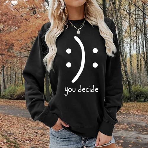 BLACKMYTH Women's Black Small Round Neck Graphic Pullover Sweater