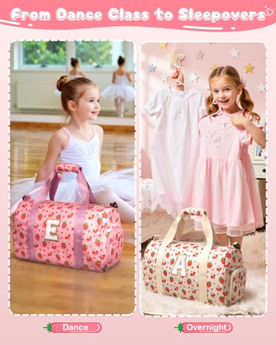 Pink Personalized Girls Duffle Bag with Letter A - Birthday Gift for 6-10 Year Old Girl