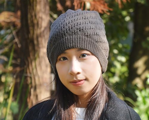 Lightweight Crochet Beanie Hat for Women - Dark Gray, Medium