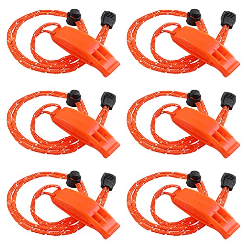 Emergency Survival Whistles - 6PCS Orange with Adjustable Lanyard