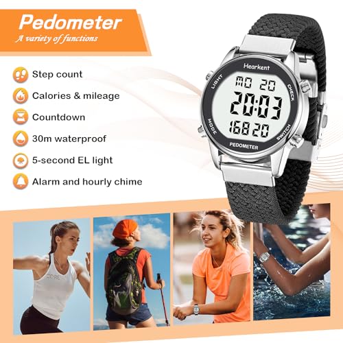Pedometer Watch for Walking - Waterproof Step Counter, Black