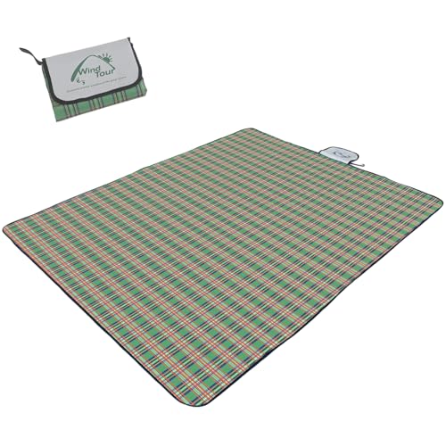 Wind Tour Waterproof Picnic Blanket 59x71 Inch Foldable Sandproof Outdoor Mat, Green