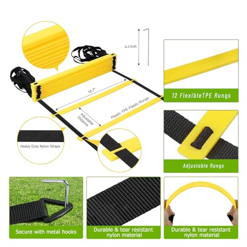 Agility Ladder Training Kit with Cones & Jump Rope - 20ft Soccer Set