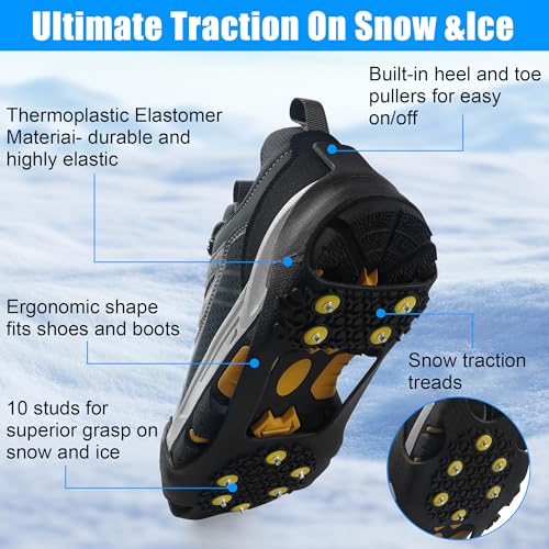 Ice Snow Cleats for Shoes & Boots - Non-Slip Rubber Crampons, X-Large