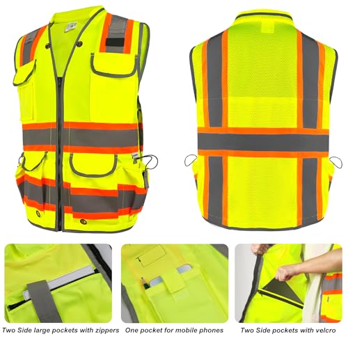 HYCOPROT Reflective Safety Vest Class 2 High Visibility Heavy Duty Construction Vest with Padded Neck,Meet ANSI/ISEA Standard