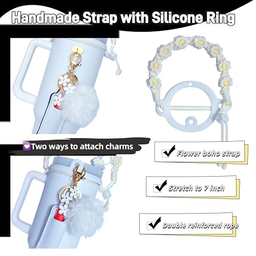 Boho Tumbler Accessory Kit - 40oz Handle Strap, Boot & Charms - White
