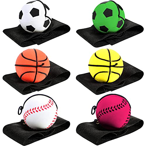 Wrist Ball Return Toy Set - 6 Pcs Rubber Balls with Straps