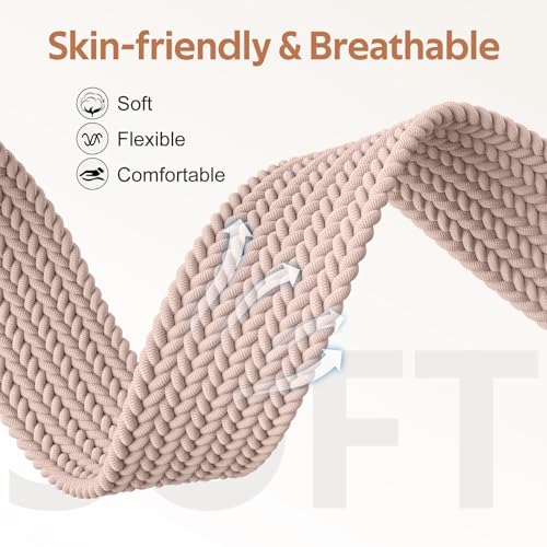 Maledan Magnetic Braided Stretchy Band for Fitbit Versa 4 & Sense 2, Pink, 5.51-8.66 Inch Wrist