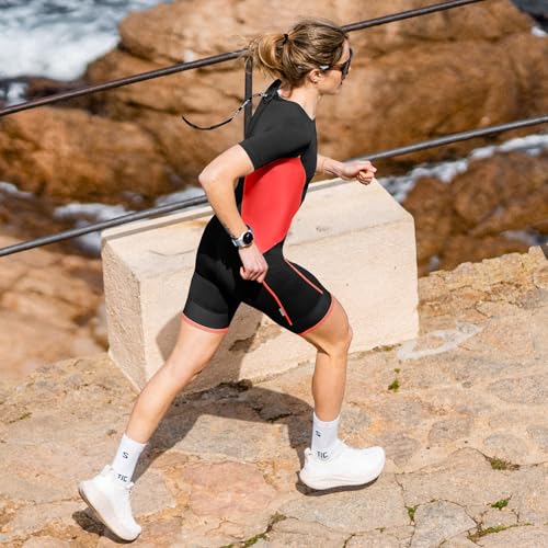 Women's Triathlon Suit - Short Sleeve Padded Quick-Dry Trisuit