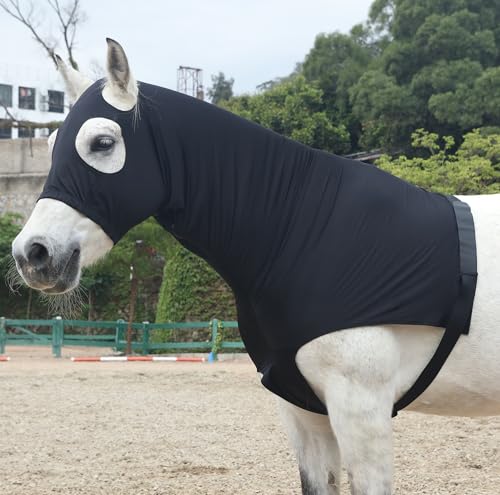 LEAFOREST Horse Slinky Hood with Zipper - Black Large Stretch Mane Cover
