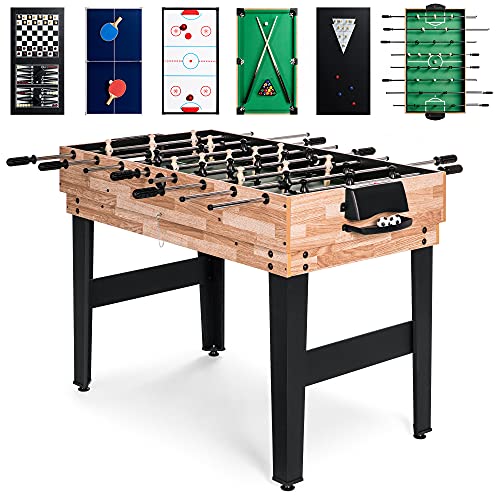 10-in-1 Game Table Set - Pool, Foosball, Air Hockey, Chess & More - Natural