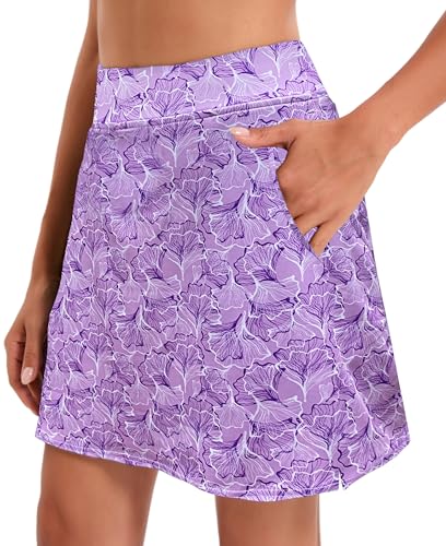 Oyamiki Women's Lightweight Tennis Skort - Large Lilac Flowers Pink