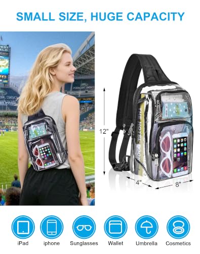 Clear Backpack for Stadium Events - 12x8x4 Transparent Bag - Black