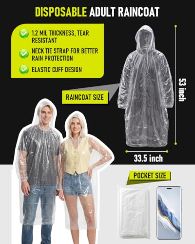 Disposable Rain Ponchos for Adults - 9 Pack Emergency Protection