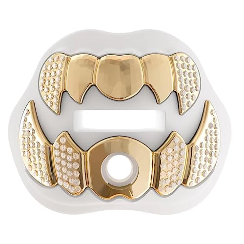 LeCool Football Mouth Guard with Strap, 3D Diamond Chrome – Adult & Youth, White/With Diamonds
