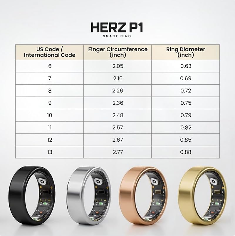 Herz P1 Smart Ring - Size 9, Silver - Tracks 20+ Health Metrics