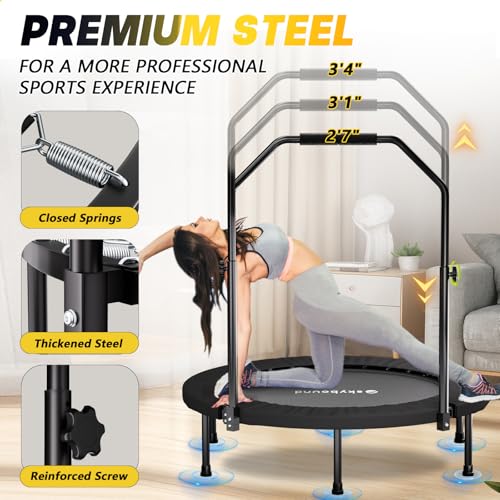 Rebounder Mini Trampoline for Adults - Black, Adjustable Handles