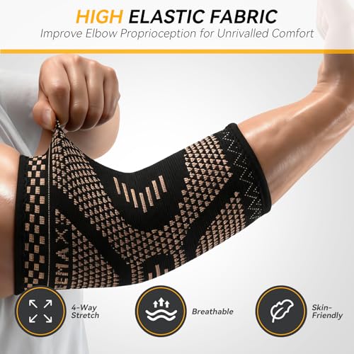 INDEEMAX Copper Elbow Compression Sleeve 2 Pack – Medium, Black