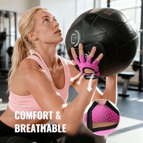 Gym Gloves for Women - Full Palm Protection, Breathable - Pink, Medium