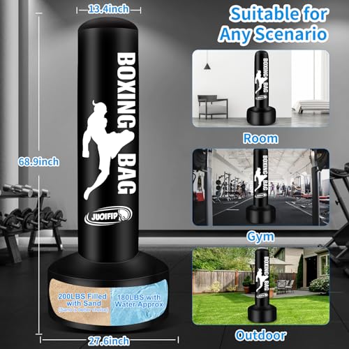 JUOIFIP 68.9'' Freestanding Boxing Punching Bag with Stand, Gloves & Pump