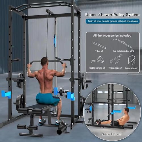 Multi-Functional Power Cage with Pulley System - Blue